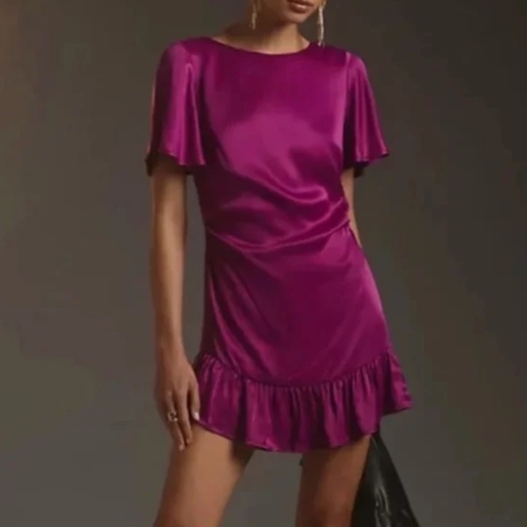 Ruffled Satin Boho Peasant Hipster Hippie Classy Romantic Chic Art Mini Dress - Picture 1 of 3